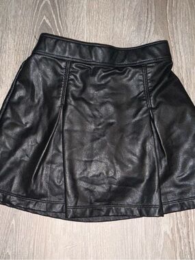 abercrombie kids Black Faux Leather Skater Skirt with Panel Stitching